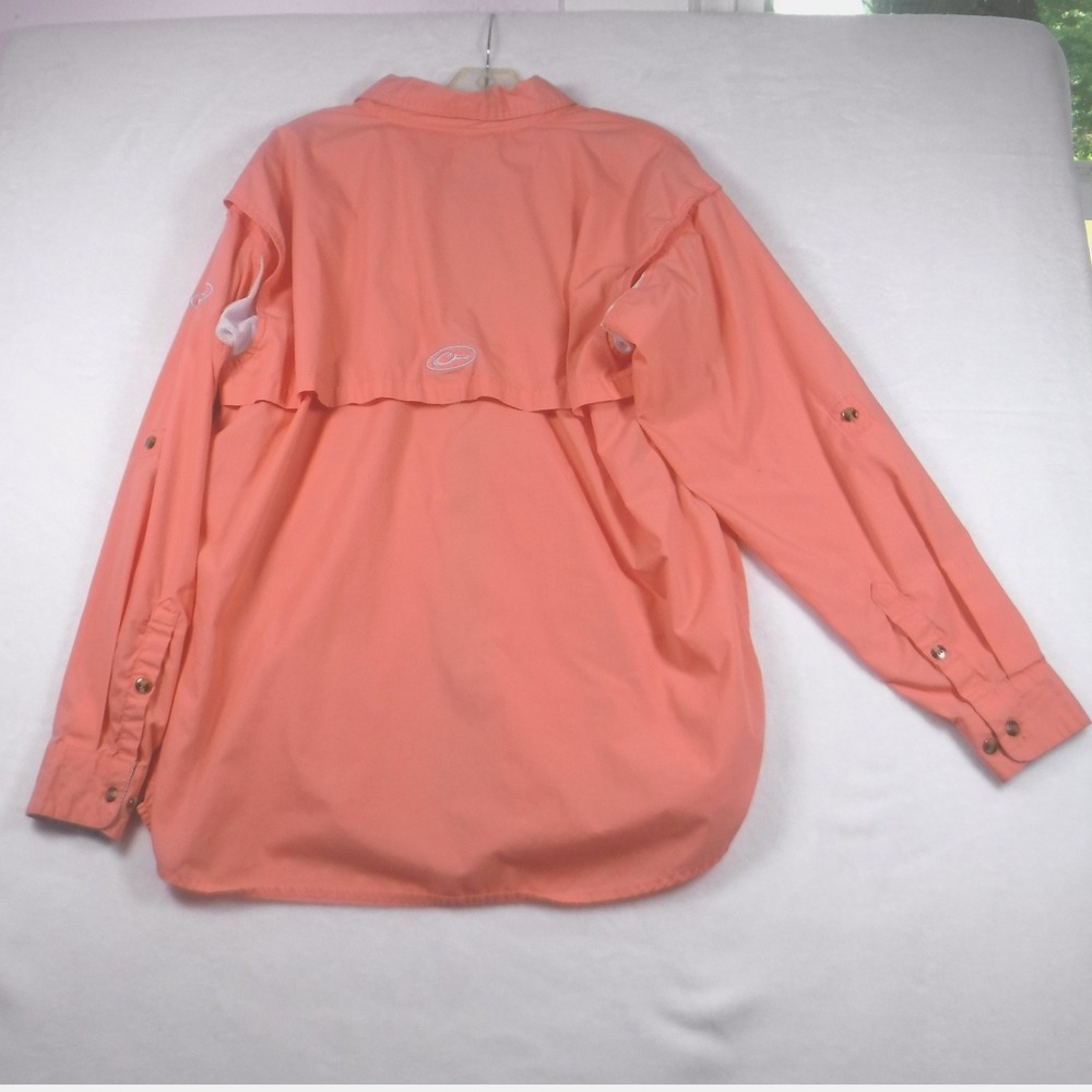 Lady Drake Boyfriend Cut Fishing Shirt Coral Orange Womens Medium Long Sleeve - Picture 2 of 10